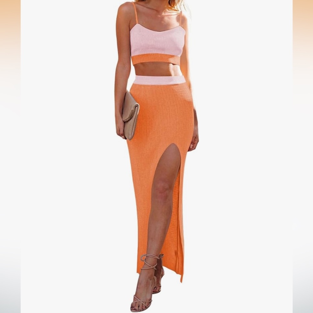 Elegant Orange Maxi Skirt with High Slit